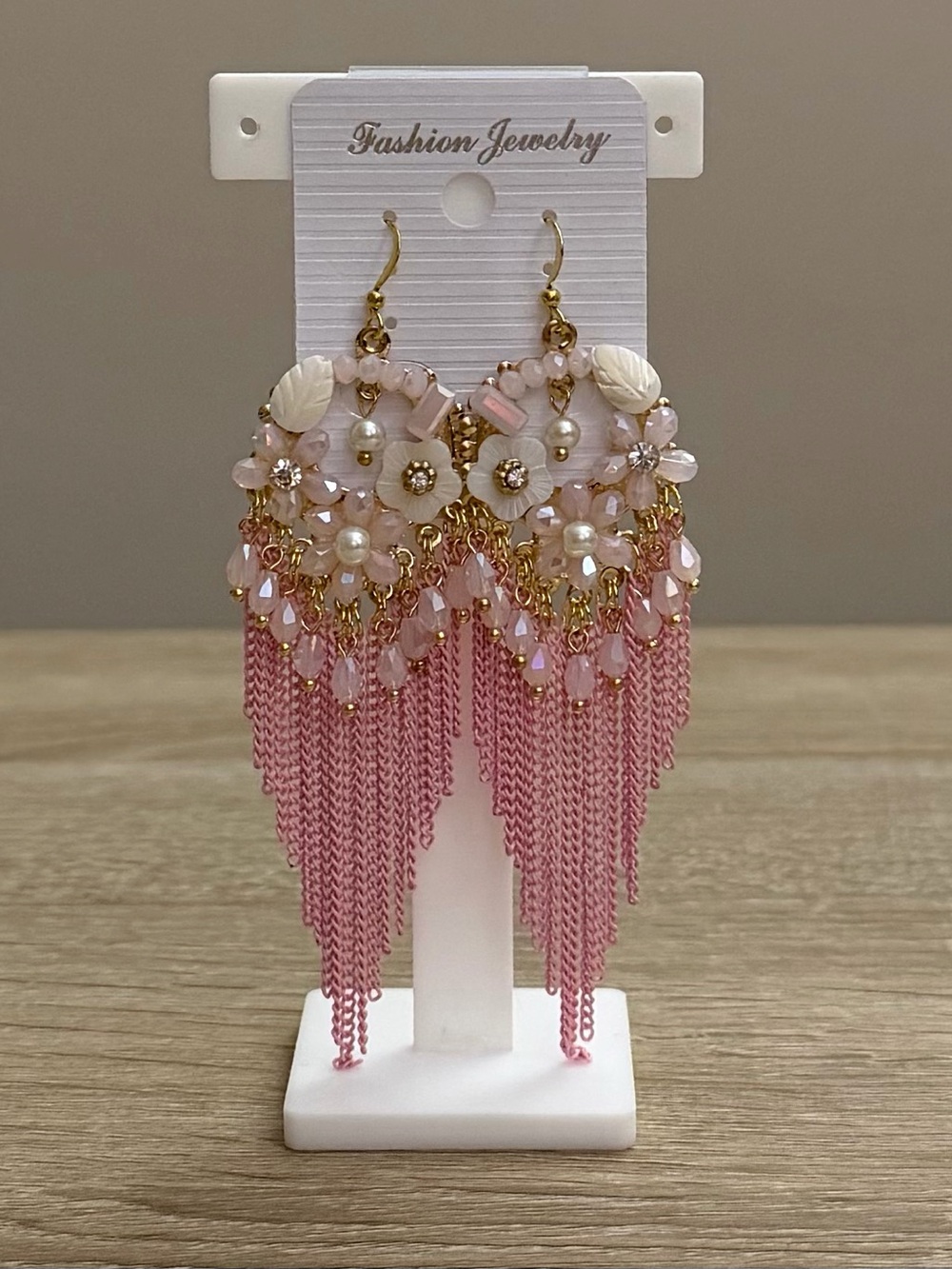 Pink Floral Tassel Statement Earrings